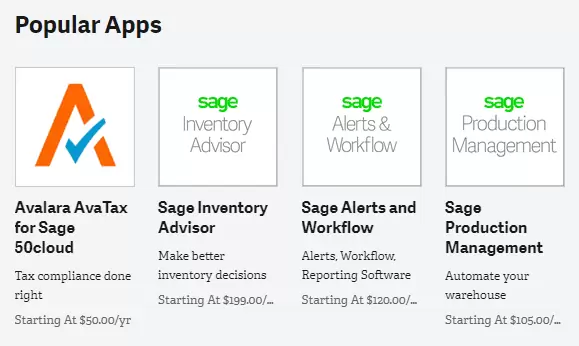 Sage Business Cloud Marketplace Popular Apps