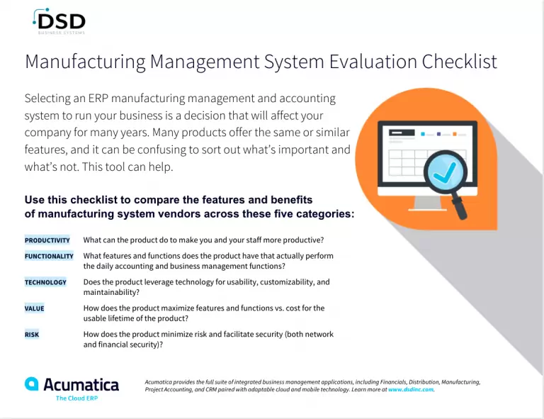 manufacturing ERP software, management system evaluation checklist